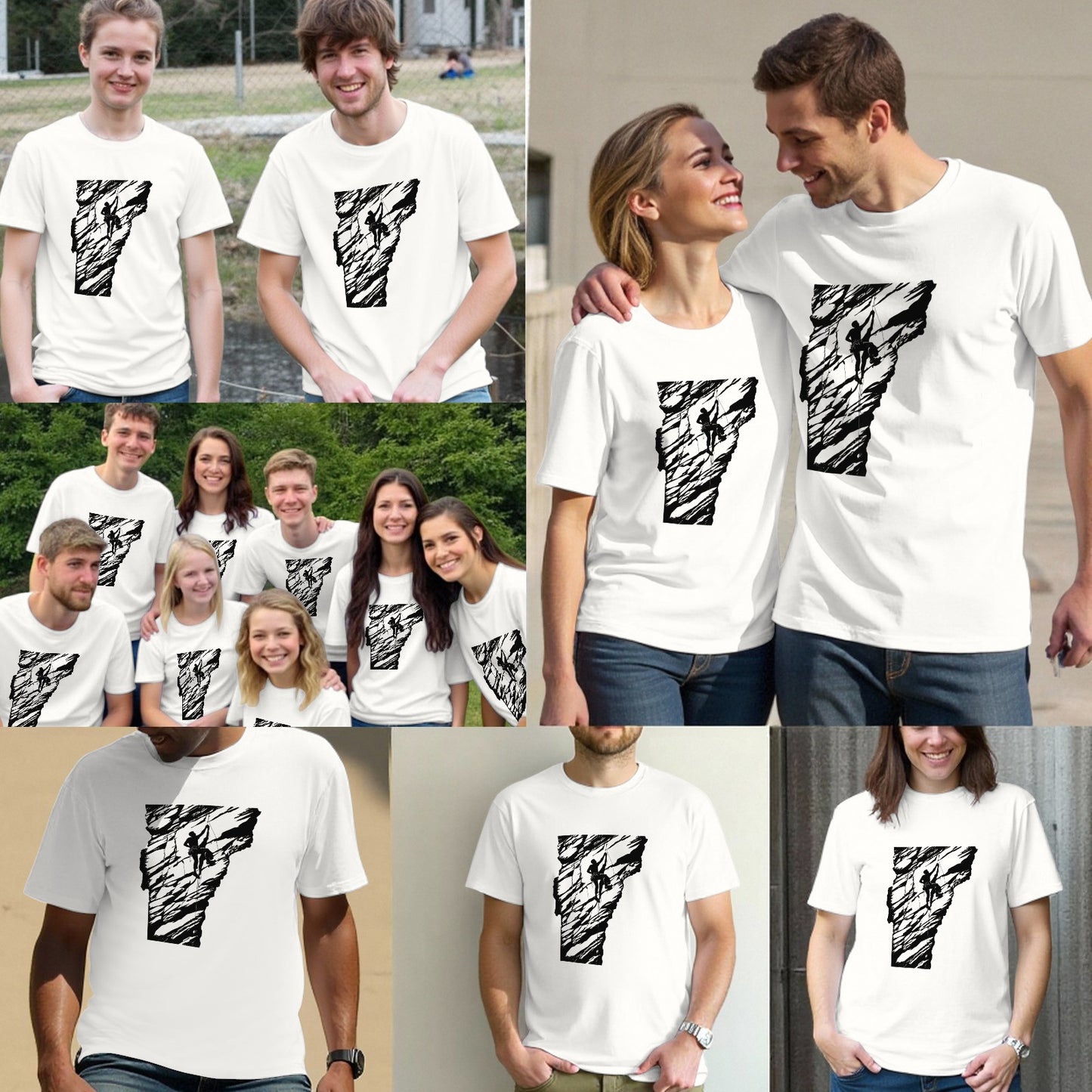 Rock Climbing Vermont Rock Climber VT Art Vermont State Outline Rockface T-Shirt