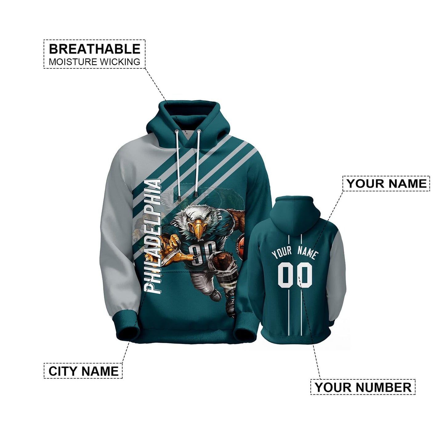 Custom Football Hoodie City Mascots Hooded Sweatshirt Personalized Name Number Fans Gift