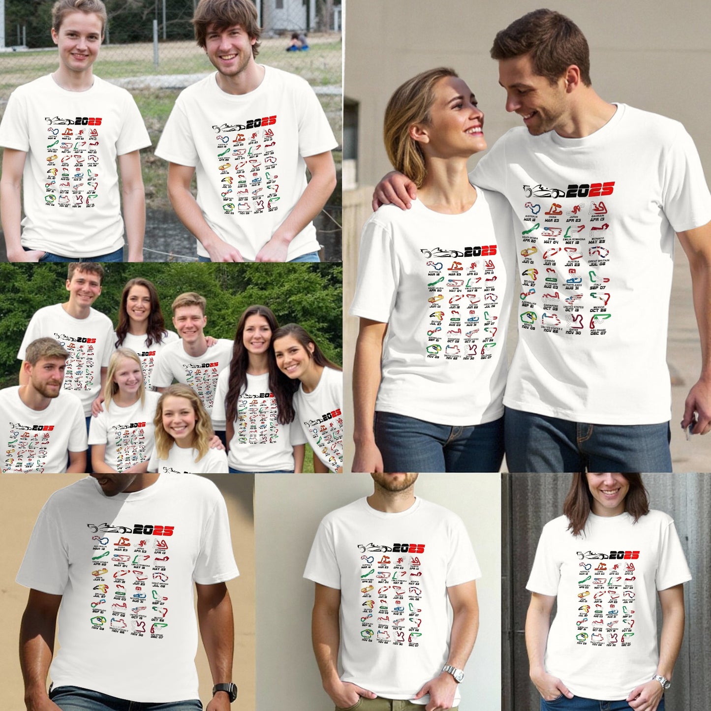 Calendar Formula Race Cars 2025 Circuits Colors White T-Shirt