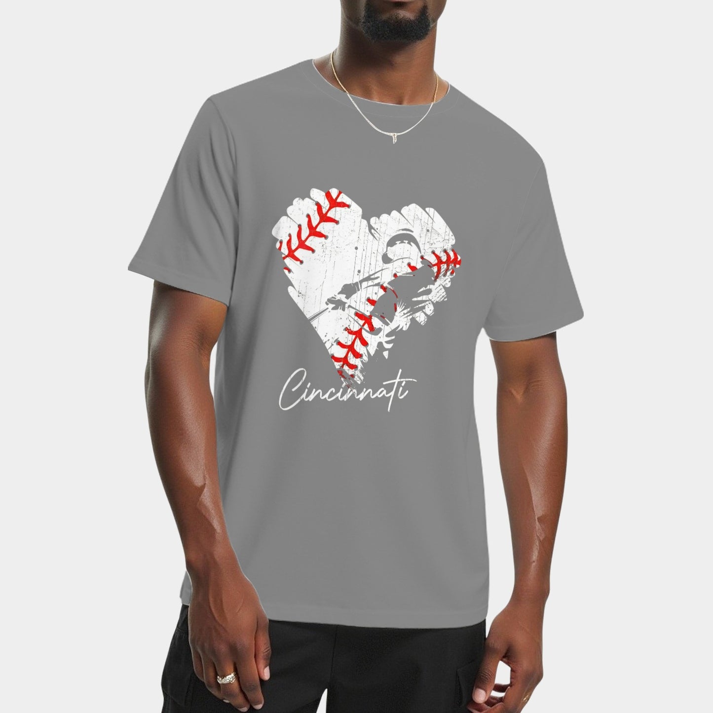 Cincinnati Baseball Heart Distressed Vintage Baseball T-Shirt