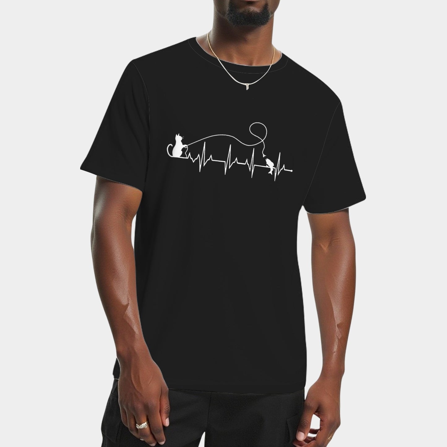 Funny Cat Fly Fishing Fisherman EKG Heartbeat line heart rate T-Shirt