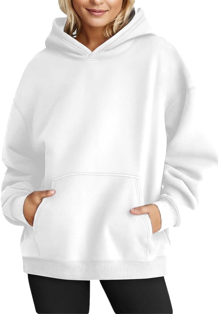 Long Sleeve Oversized Pullover Solid Color Hoodie Fall Winter Sweatshirt with Pocket