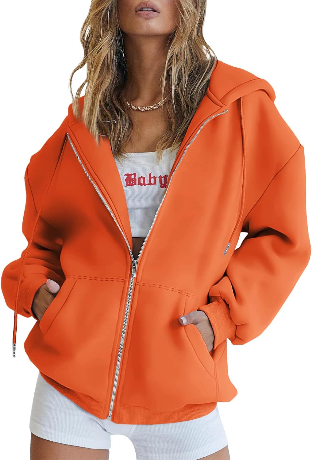 Women's Drawstring Zip Up Cute Hoodies Fall Jacket Oversized Casual Sweatshirts with Pocket