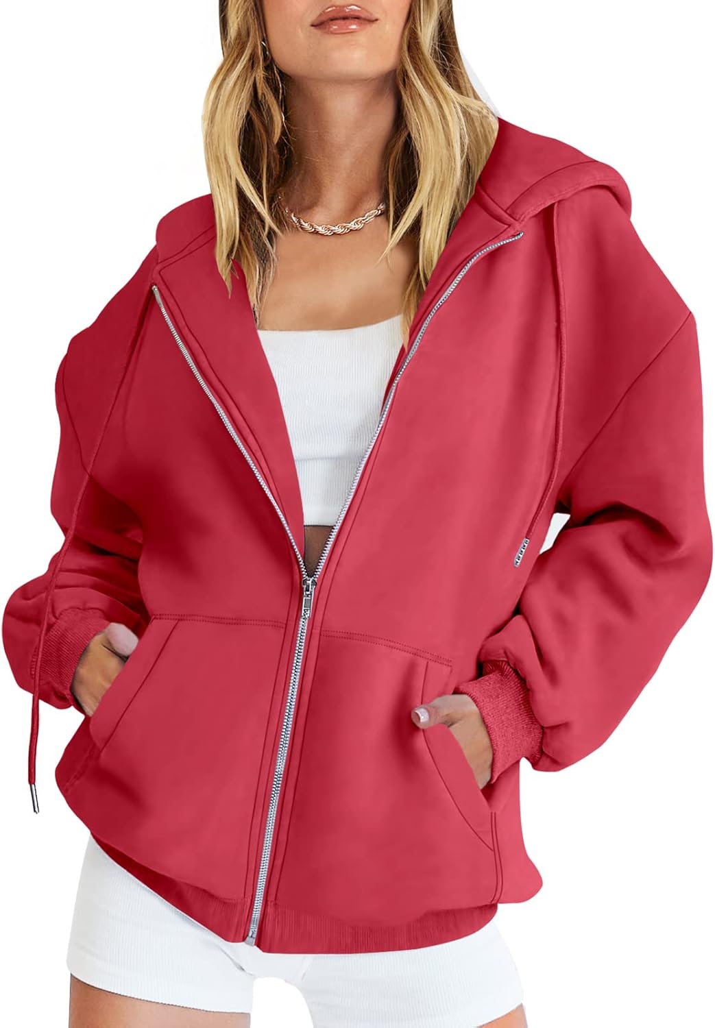 Womens Zip Up Hoodies Long Sleeve Oversized Sweatshirts Y2K Jacket Pockets