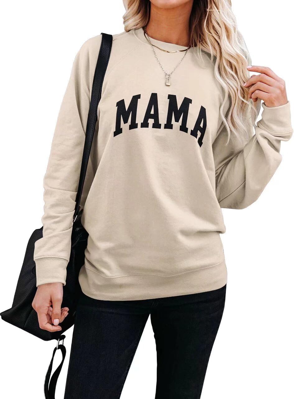 Mama Letter Graphic Crewneck Sweatshirt for Women Casual Pullover