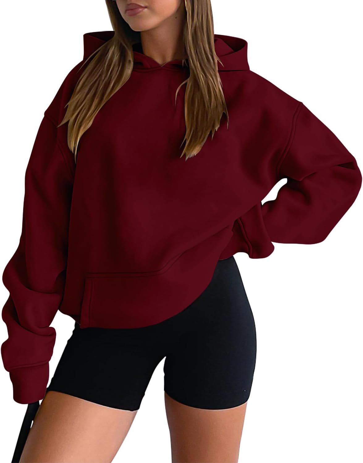 Hoodies Casual Pullover Long Sleeve Sweatshirt Kangaroo Pocket Drop Shoulder Sweater
