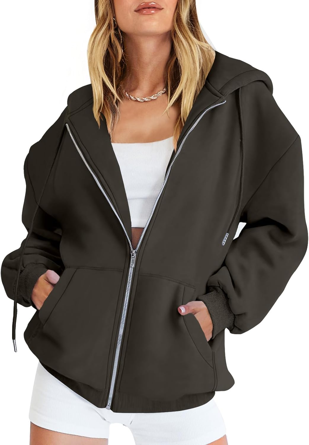 Womens Zip Up Hoodies Long Sleeve Oversized Sweatshirts Y2K Jacket Pockets