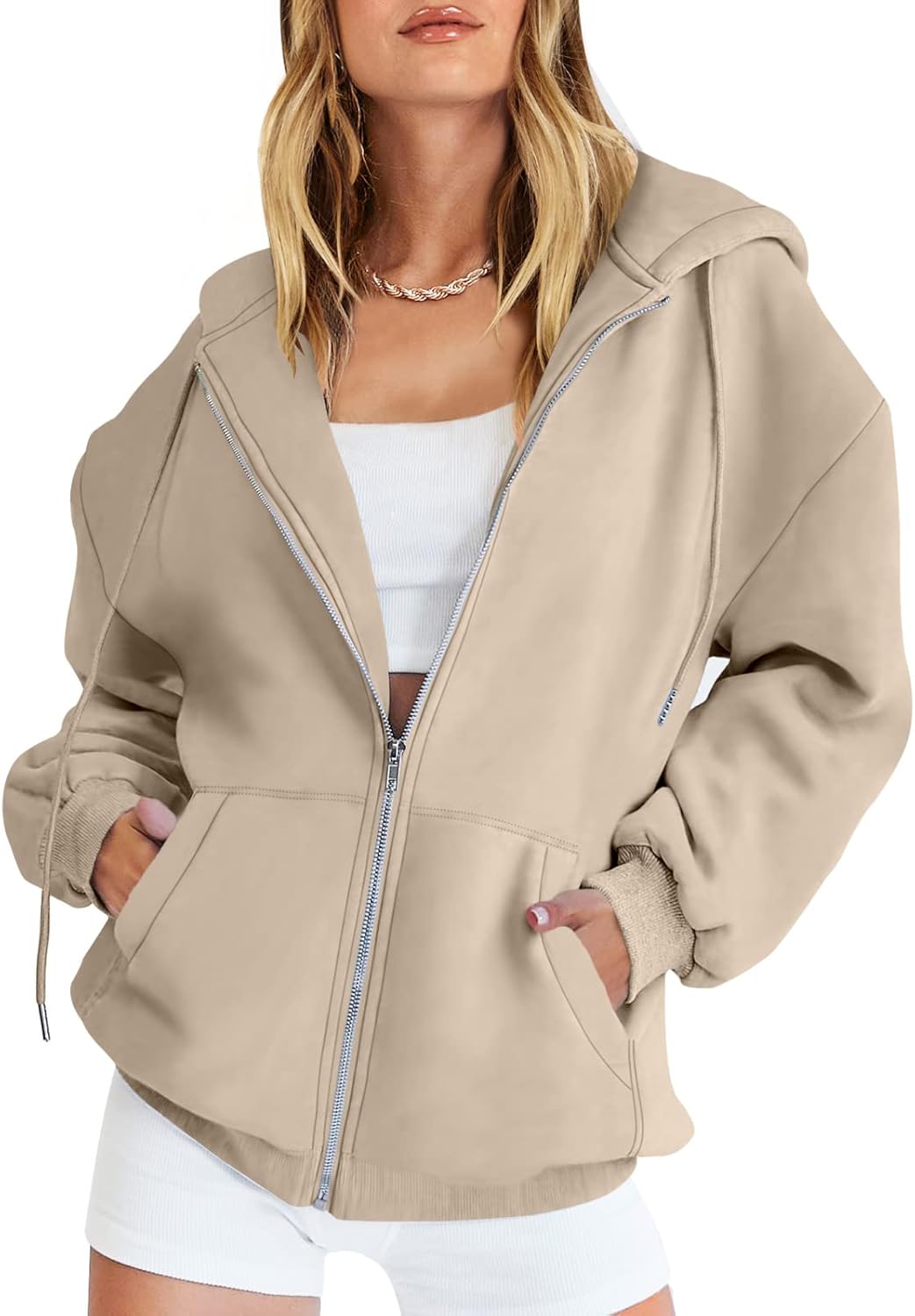 Womens Zip Up Hoodies Long Sleeve Oversized Sweatshirts Y2K Jacket Pockets