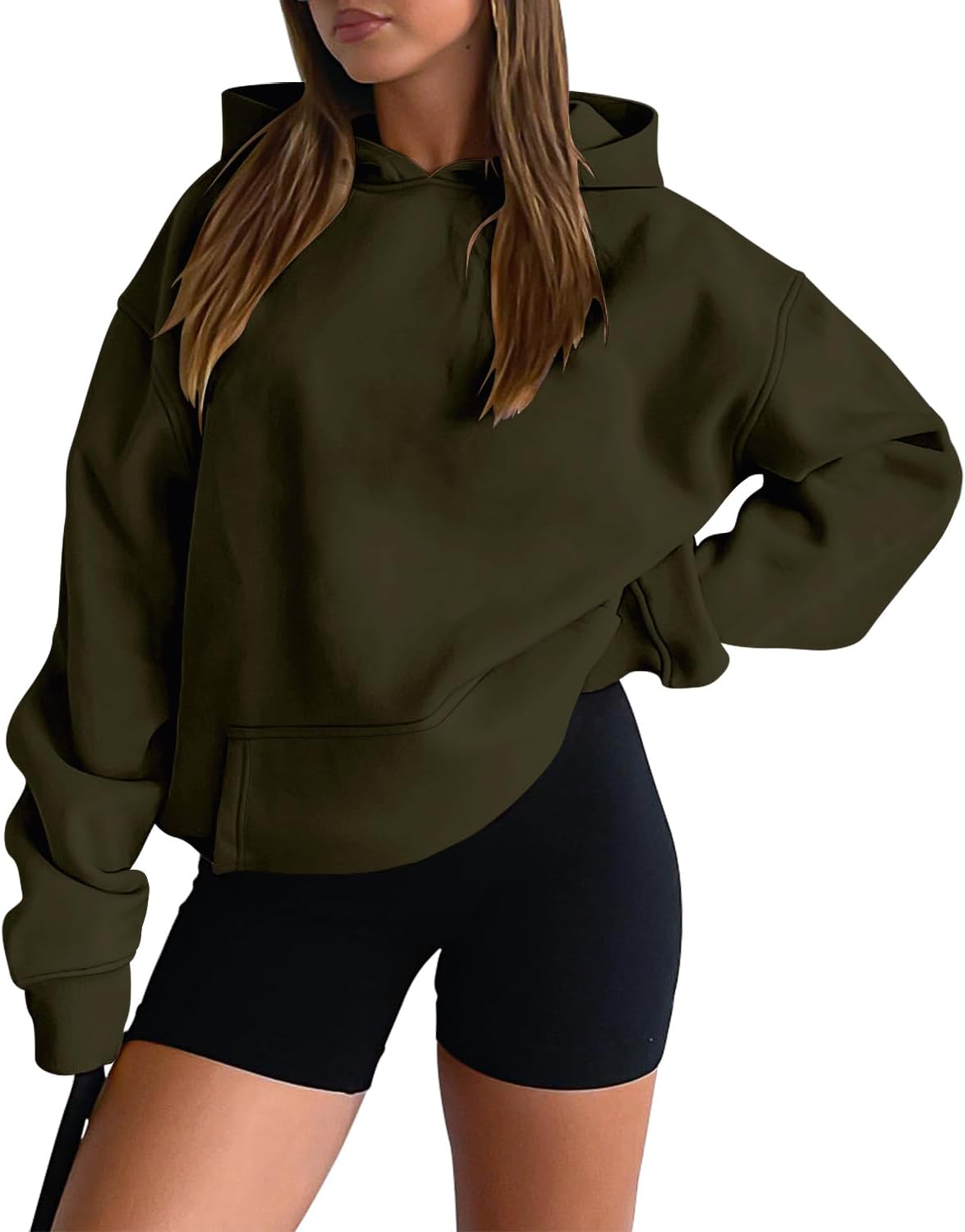 Hoodies Casual Pullover Long Sleeve Sweatshirt Kangaroo Pocket Drop Shoulder Sweater