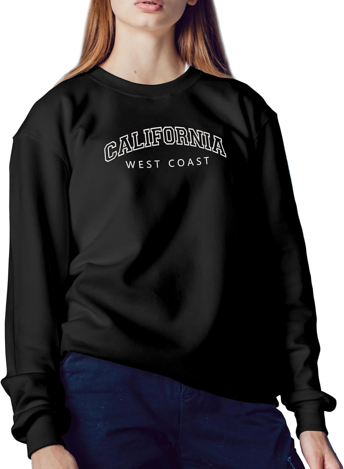 Oversized City and State Graphic Crewneck Sweatshirt for Women