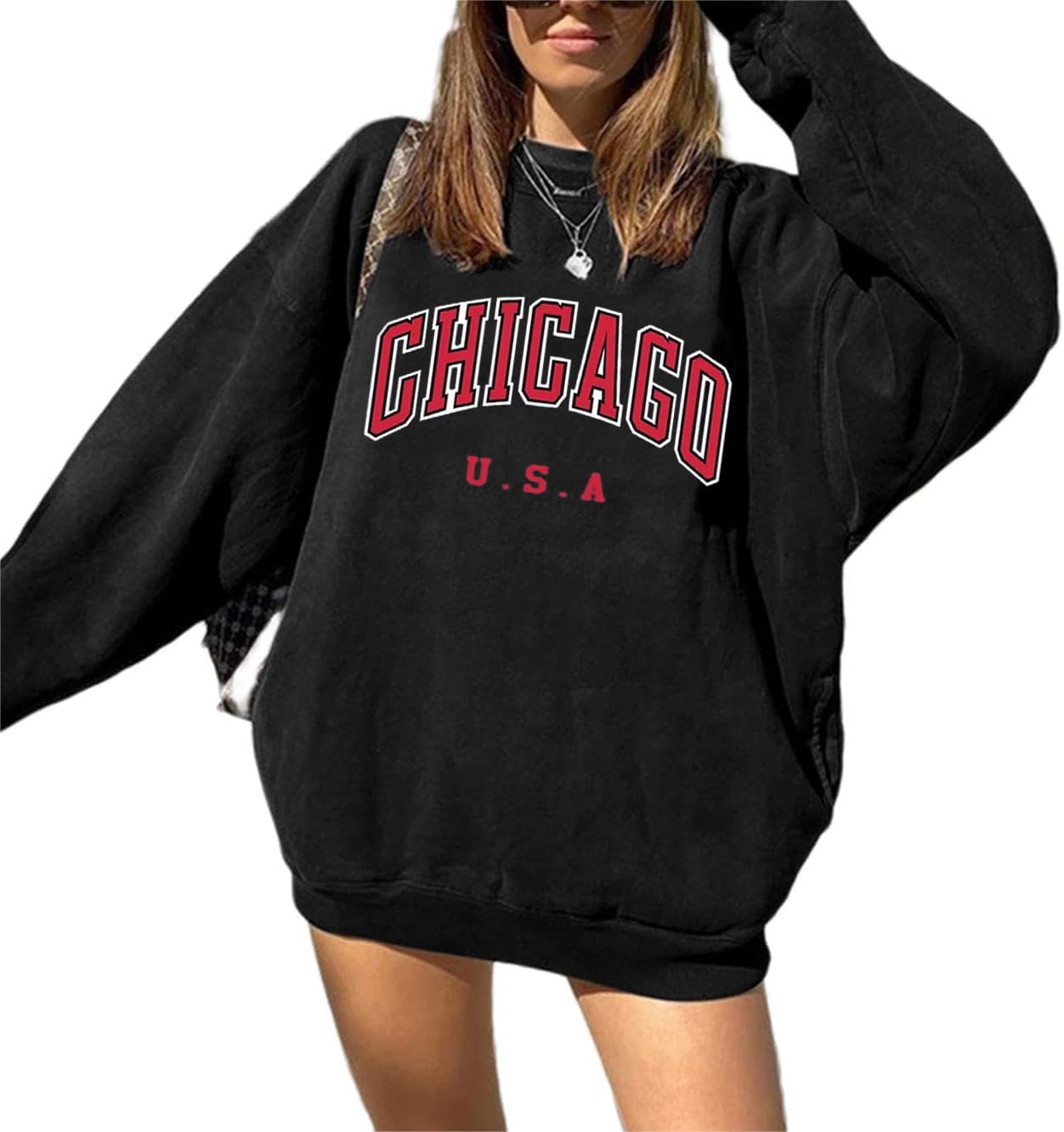 Women's Oversized Graphic Crewneck Sweatshirt Casual Pullover Top