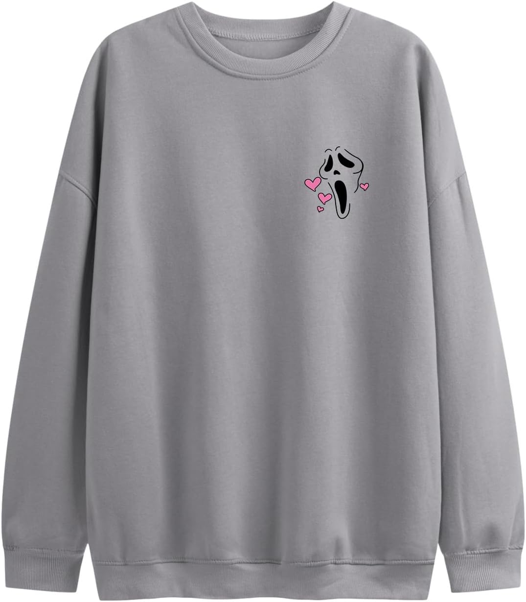 Funny Ghostface Halloween Graphic Crewneck Sweatshirt for Women