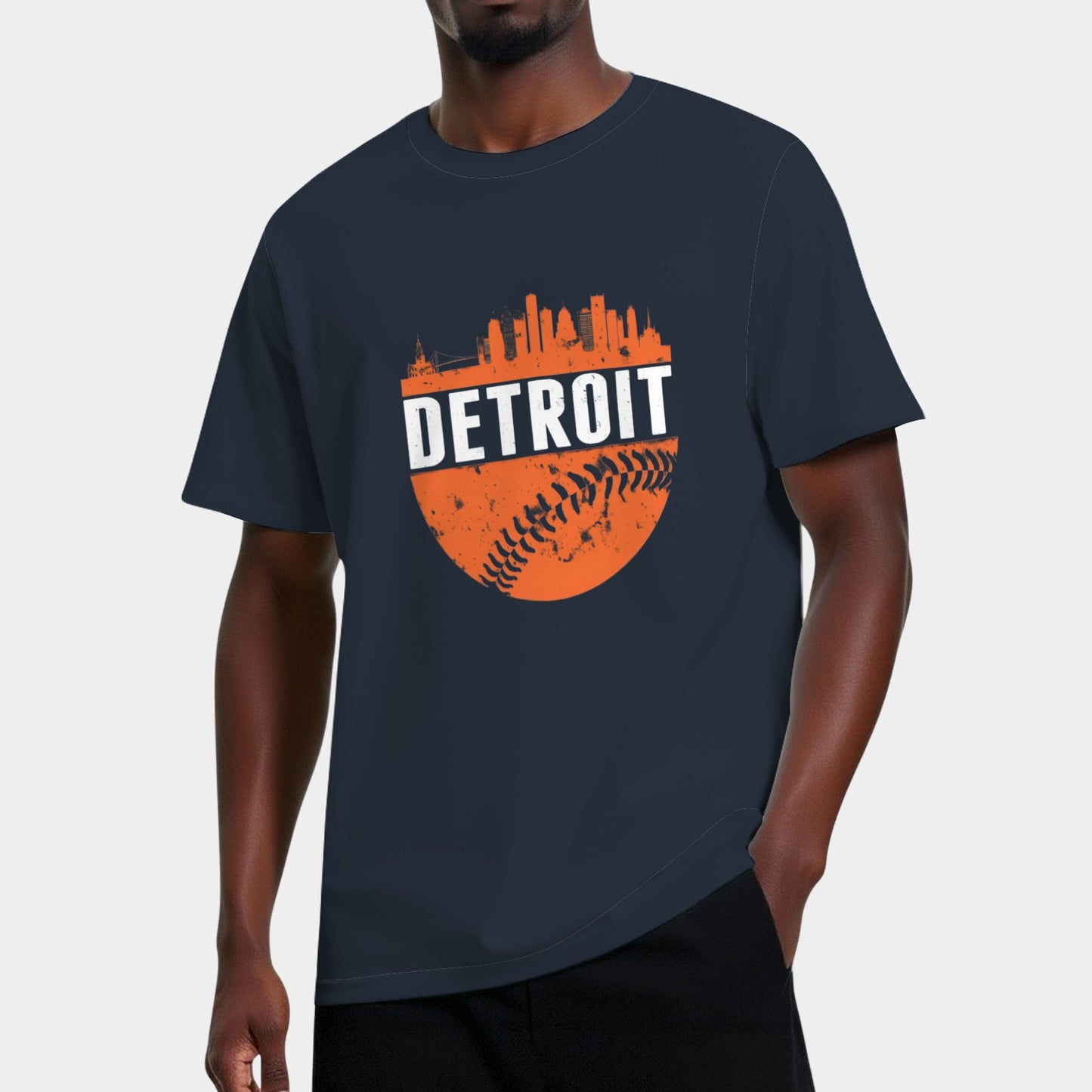 Classic Detroit Skyline Baseball T-Shirt