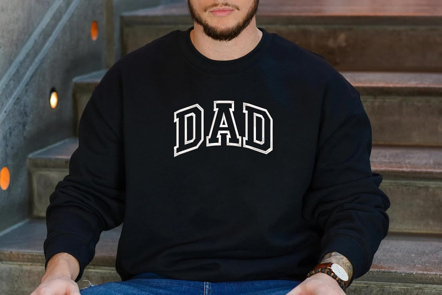 Embroidered Dad Crewneck Sweatshirt Cozy Soft Gift for Men Fathers