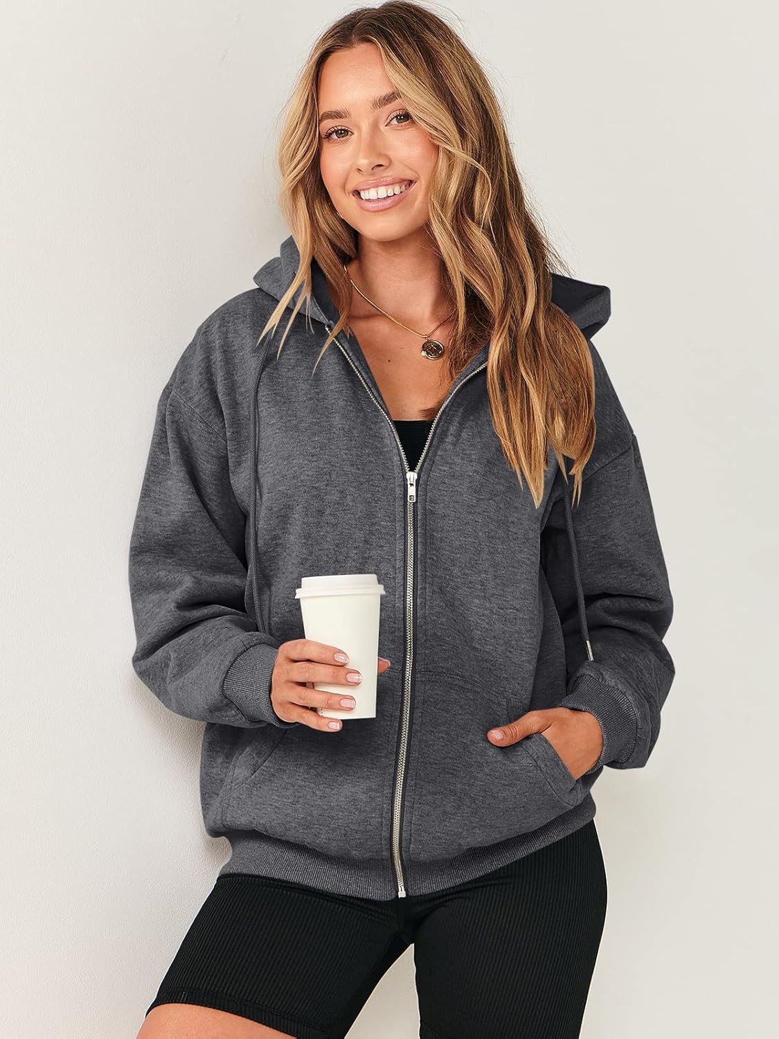 Womens Zip Up Hoodies Long Sleeve Oversized Sweatshirts Y2K Jacket Pockets