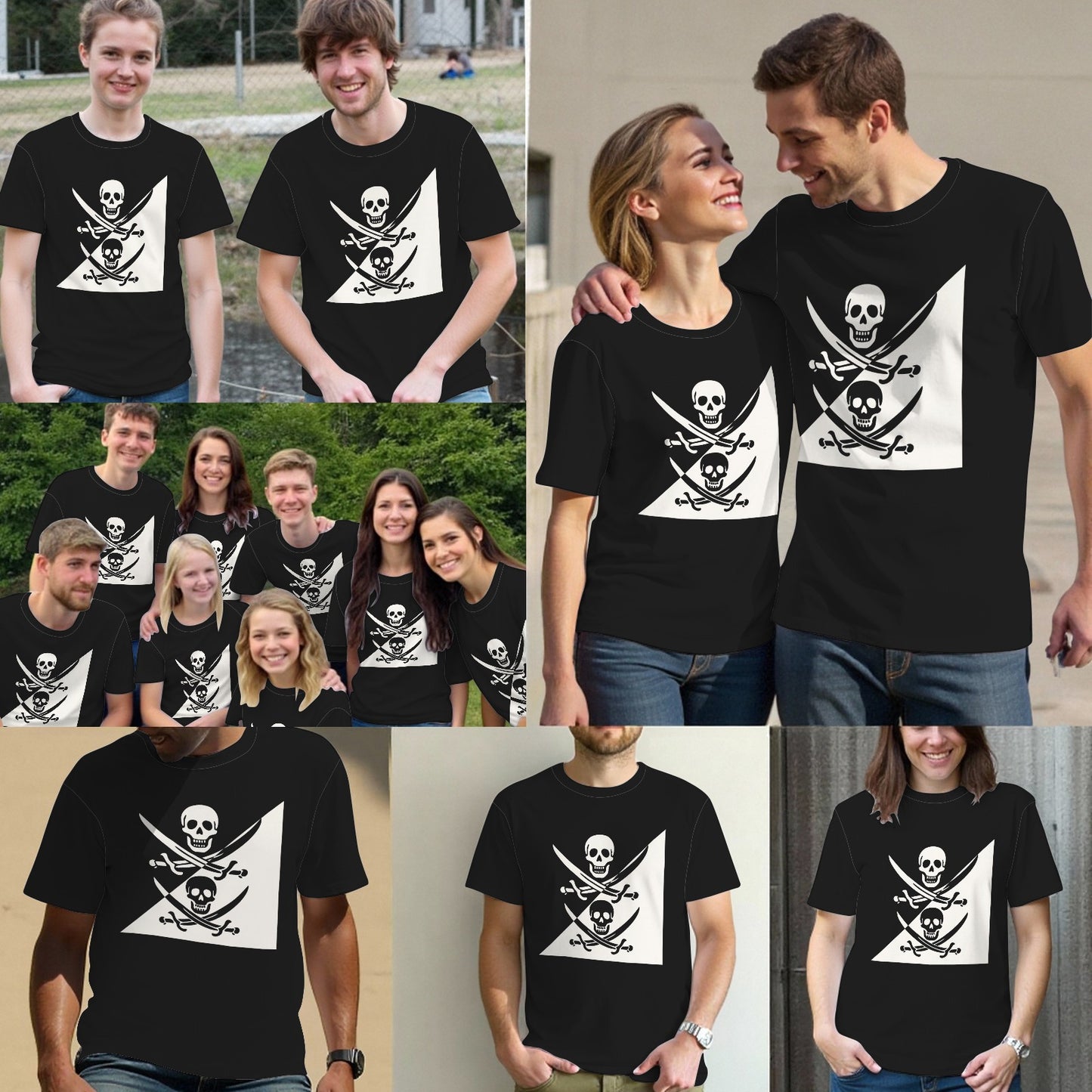 Jolly Roger Jack Skull Cross Swords Sails T-Shirt