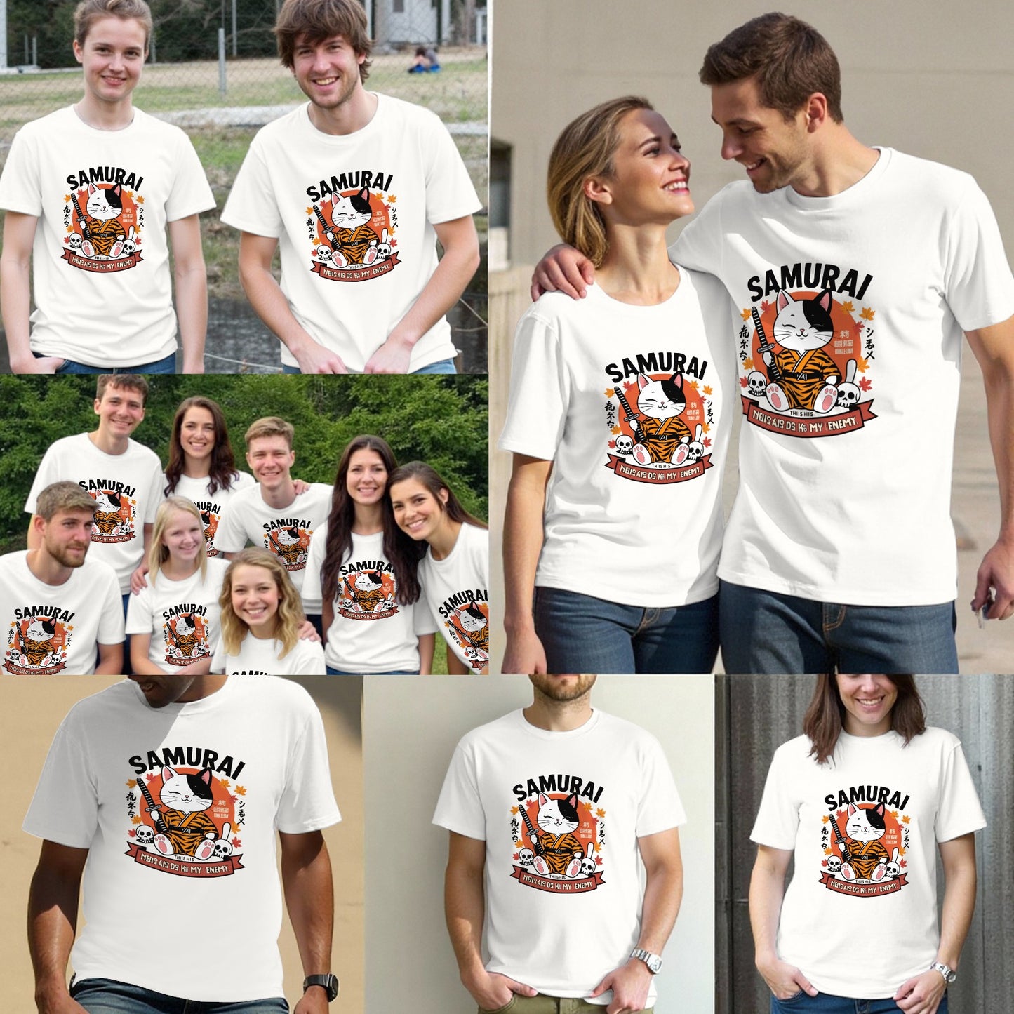 Japanese Funny Retro Samurai Cat T-shirt