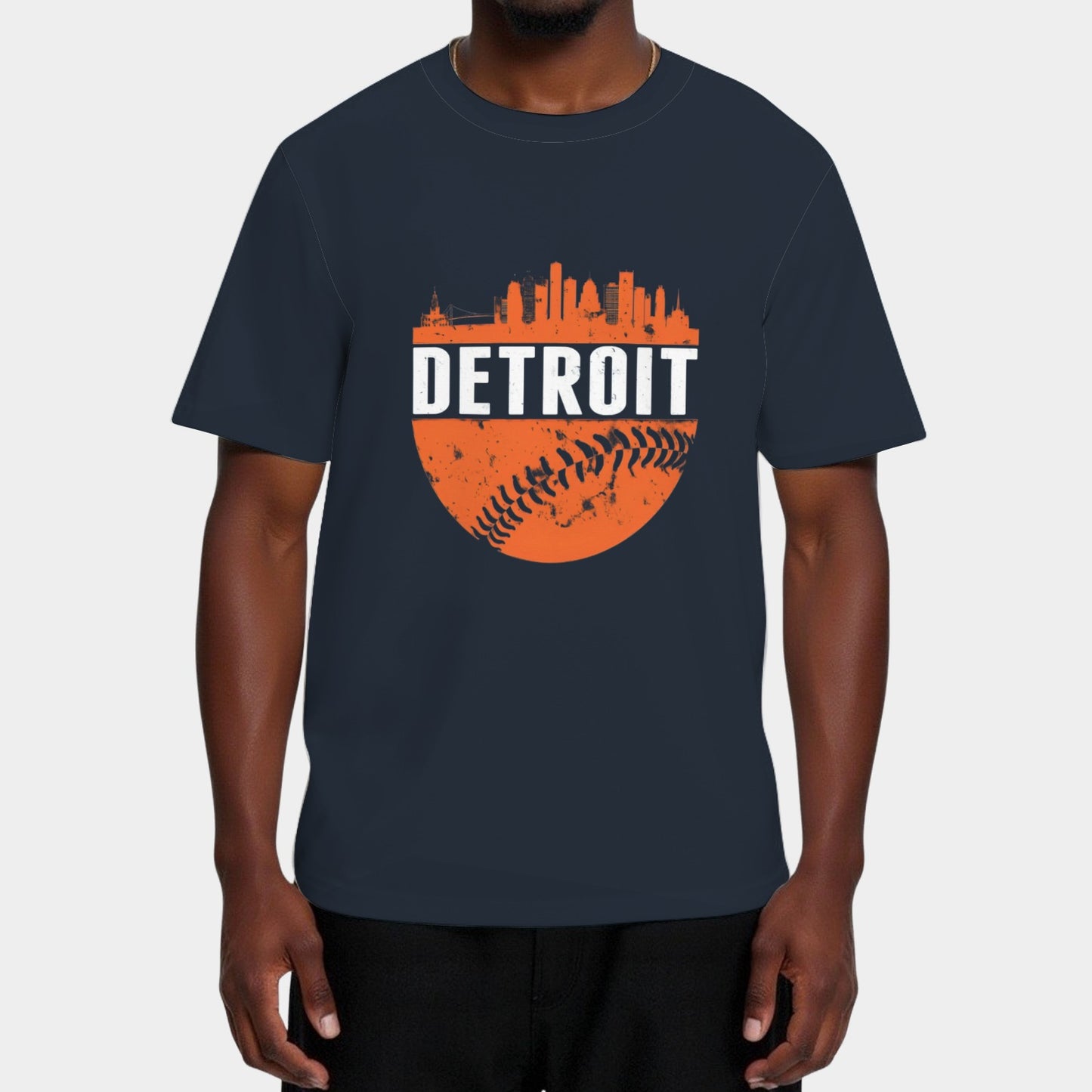 Classic Detroit Skyline Baseball T-Shirt