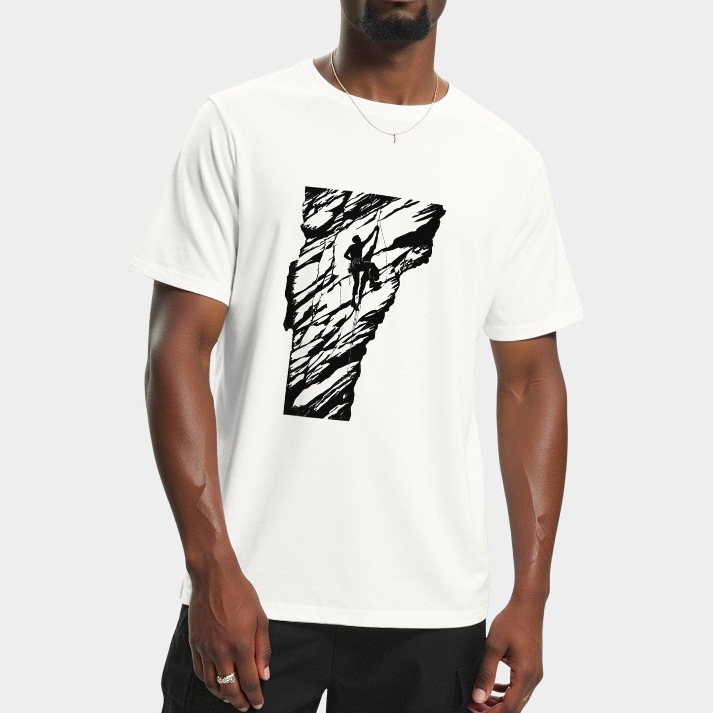 Rock Climbing Vermont Rock Climber VT Art Vermont State Outline Rockface T-Shirt