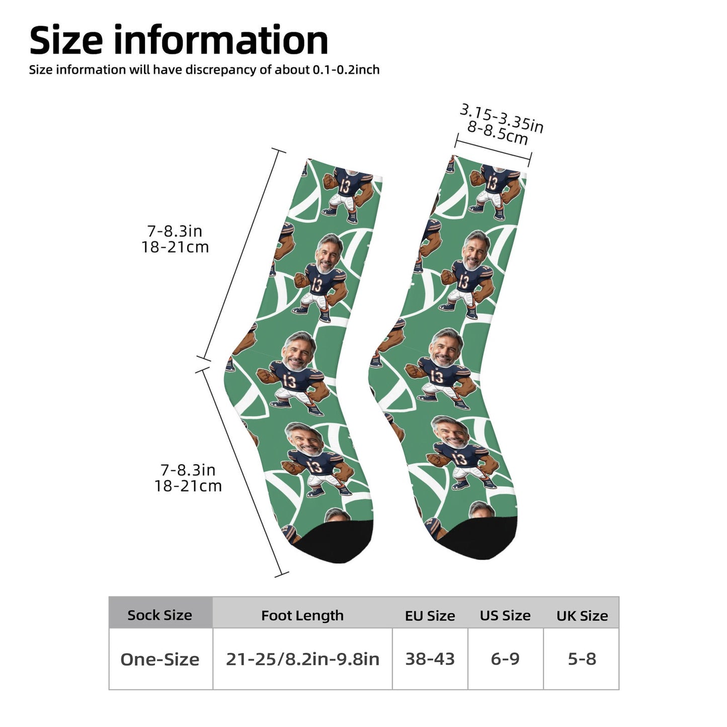 Personalized Chicago Football Face Socks