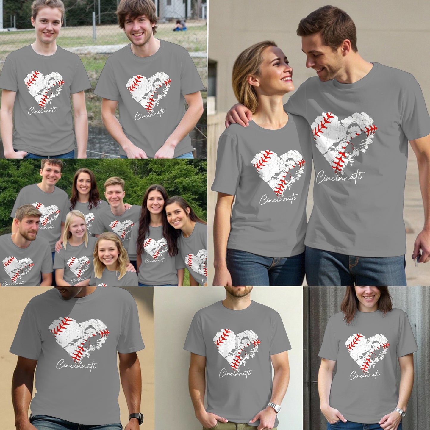 Cincinnati Baseball Heart Distressed Vintage Baseball T-Shirt