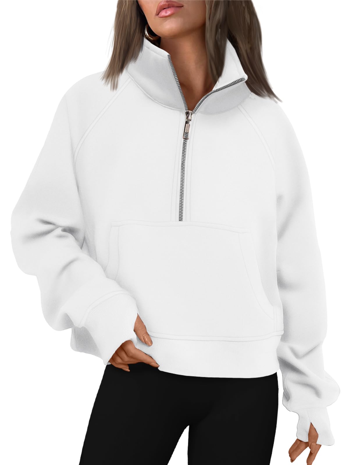 Womens Sweatshirts Half Zip Cropped Pullover Quarter Zipper Hoodies