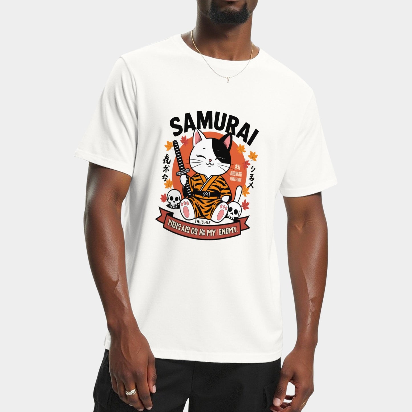 Japanese Funny Retro Samurai Cat T-shirt