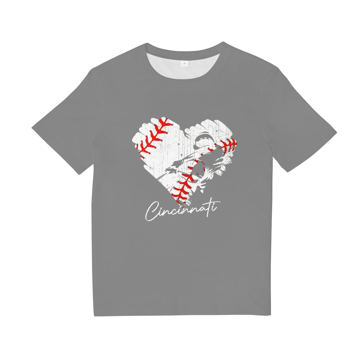 Cincinnati Baseball Heart Distressed Vintage Baseball T-Shirt