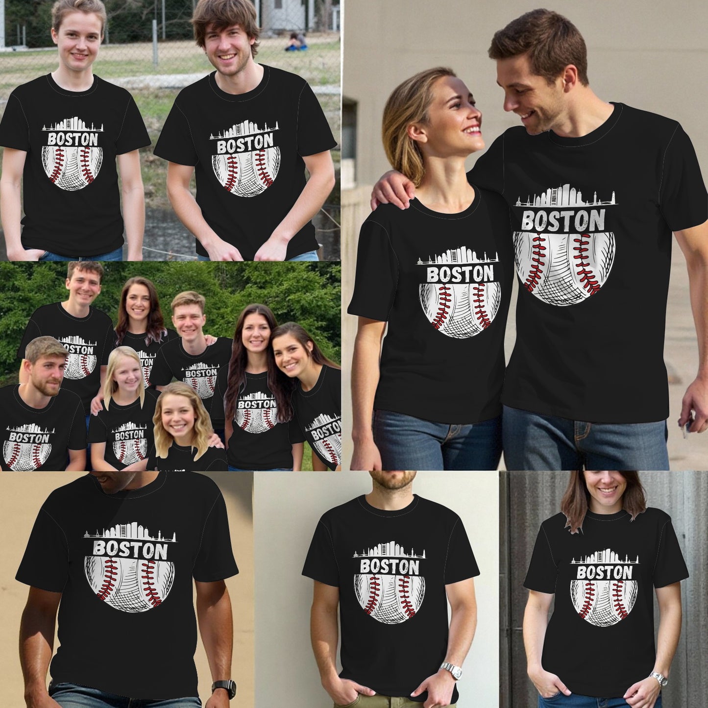 Vintage Boston Baseball Skyline Boston Baseball Graphic T-Shirt
