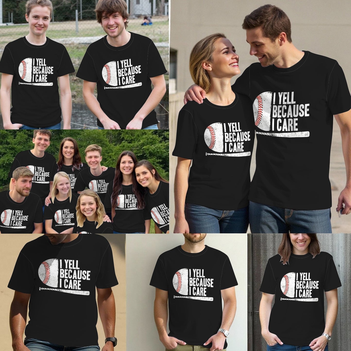 Funny Baseball Fan Humor I Yell Because I Care Baseball T-Shirt