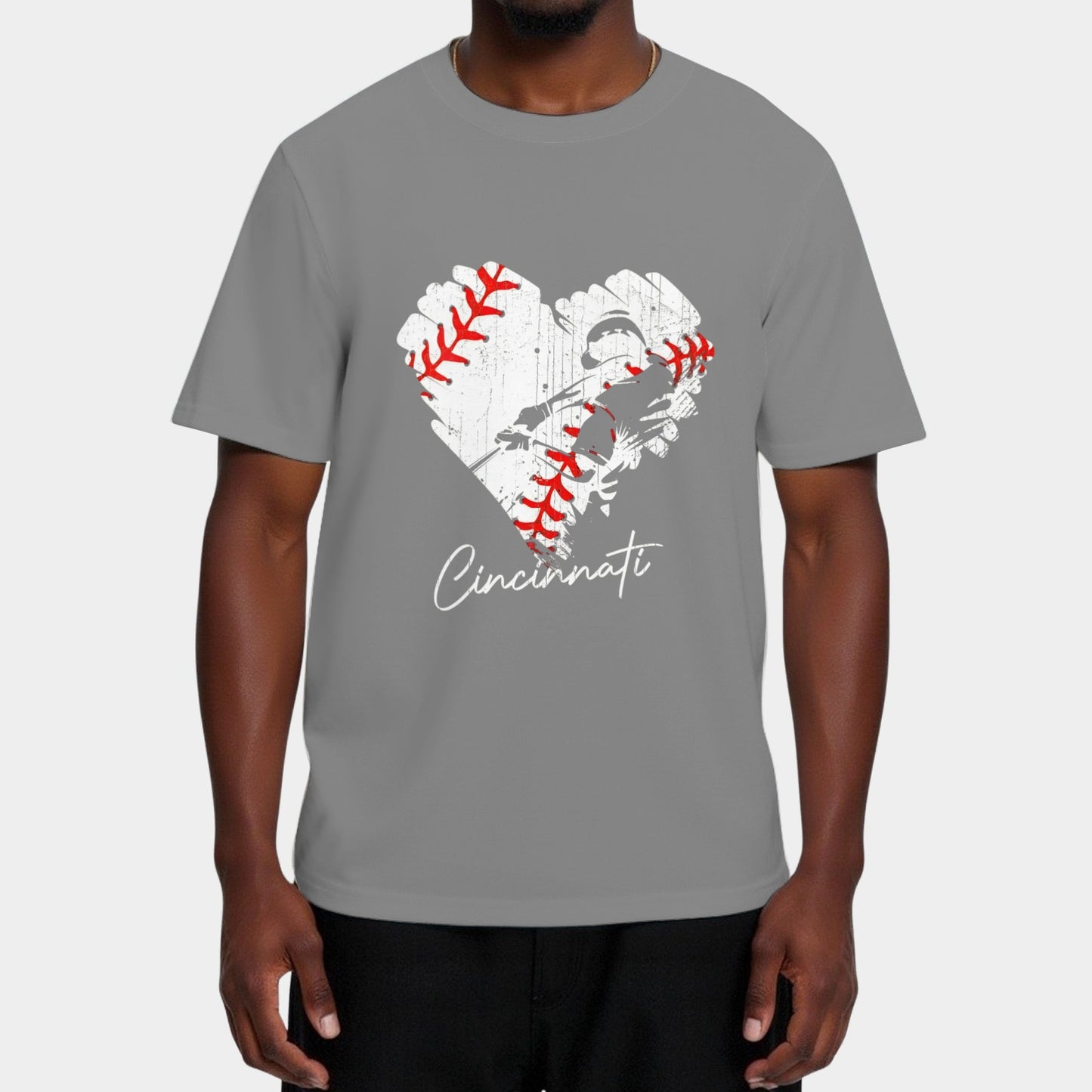 Cincinnati Baseball Heart Distressed Vintage Baseball T-Shirt