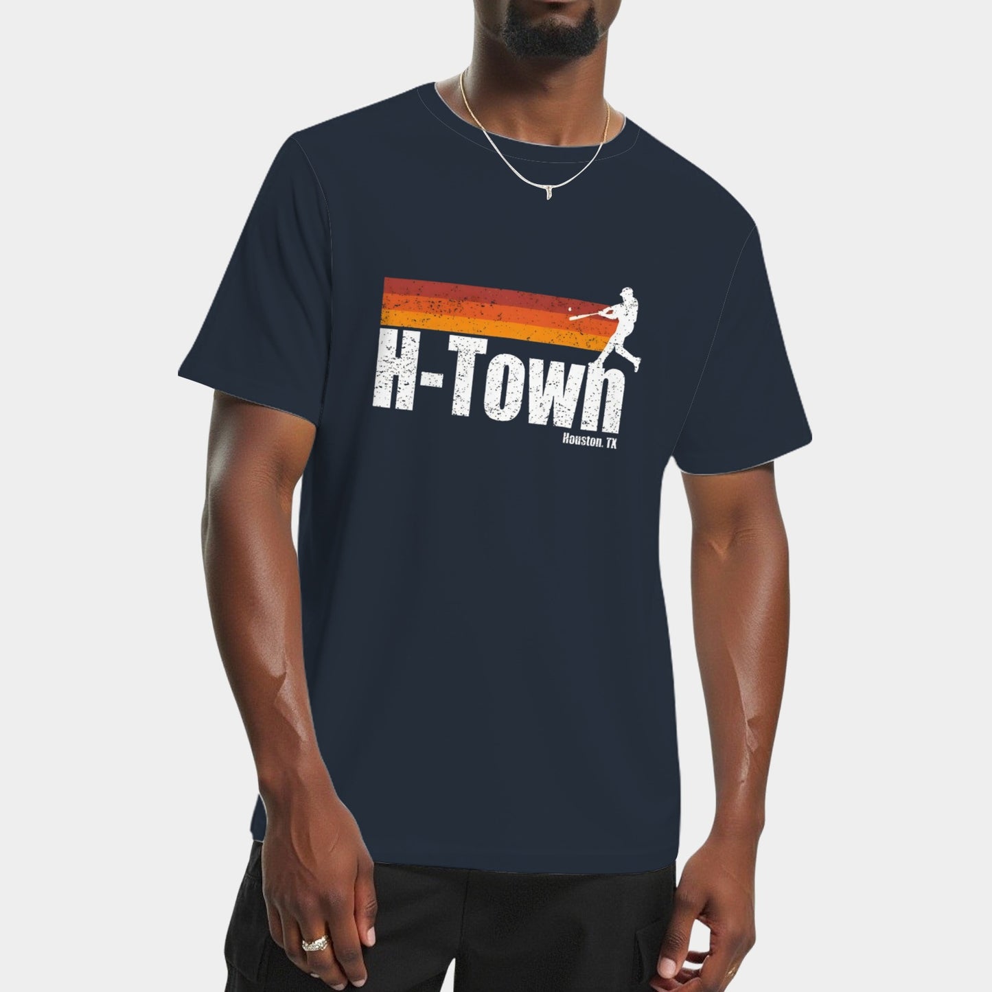 H Town Houston City Texas Baseball Vintage Stripes T-Shirt