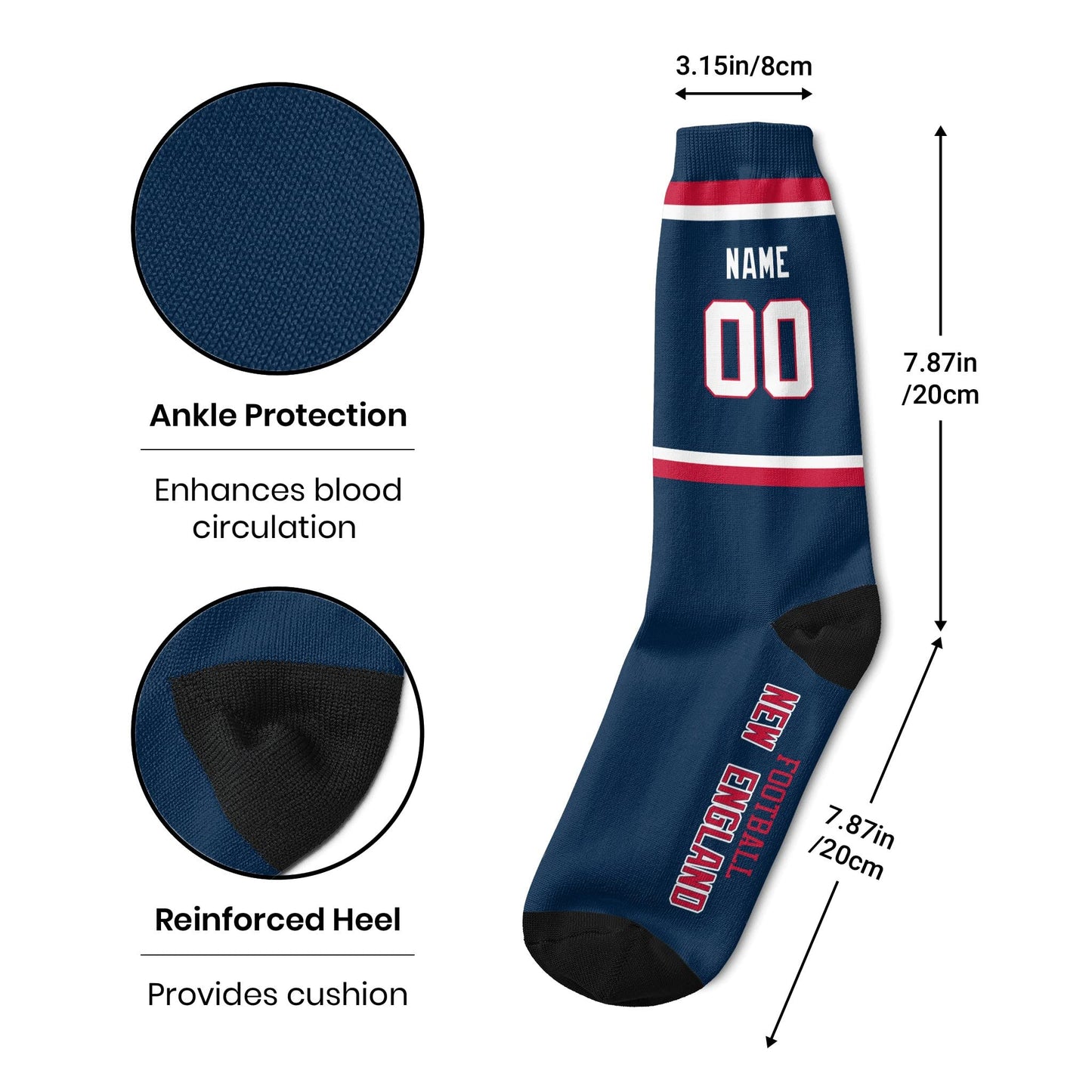 Custom New England Football Socks for Men or Women