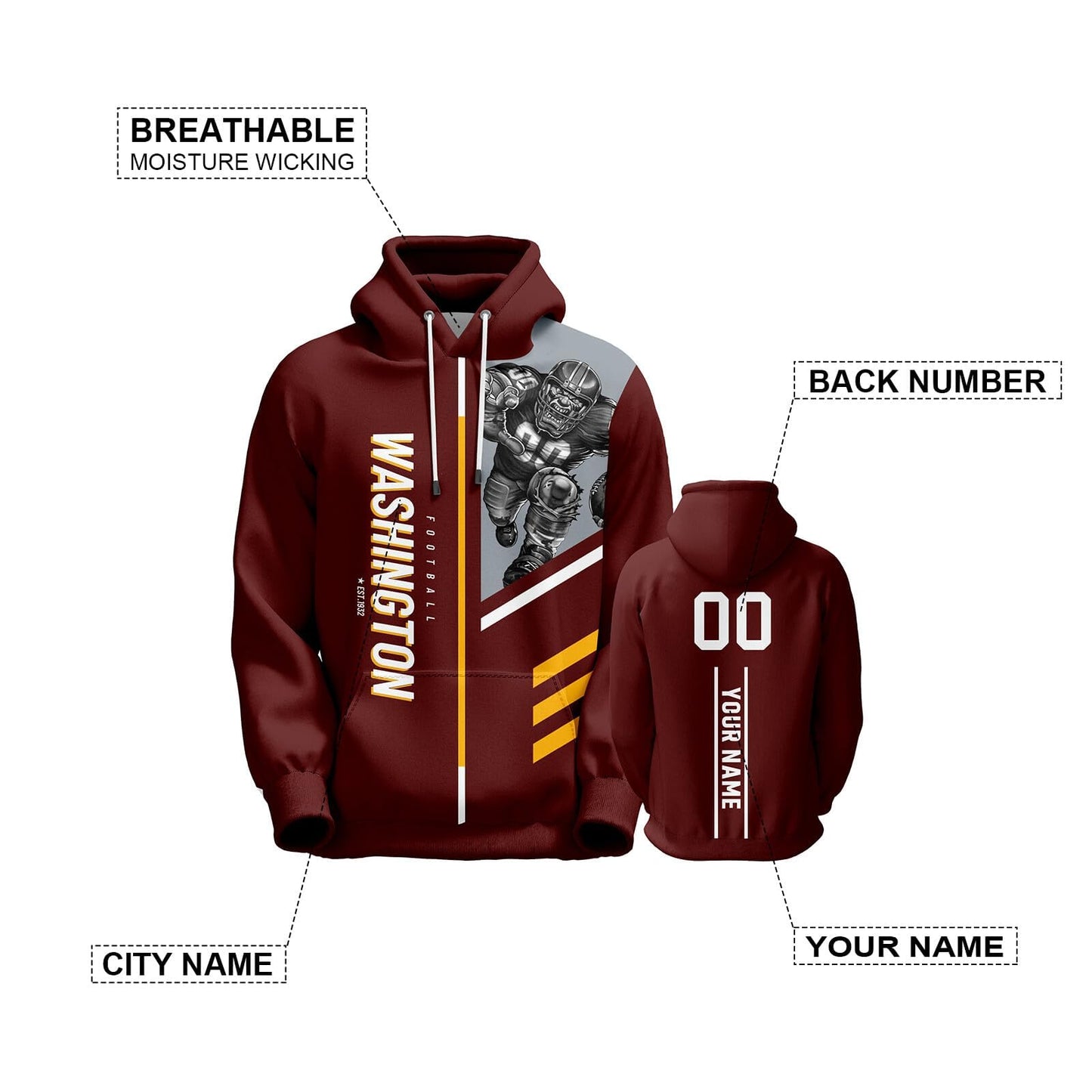 Custom Football Sweatshirts City Mascot Personalized Fan Pullover Hoodies Gift