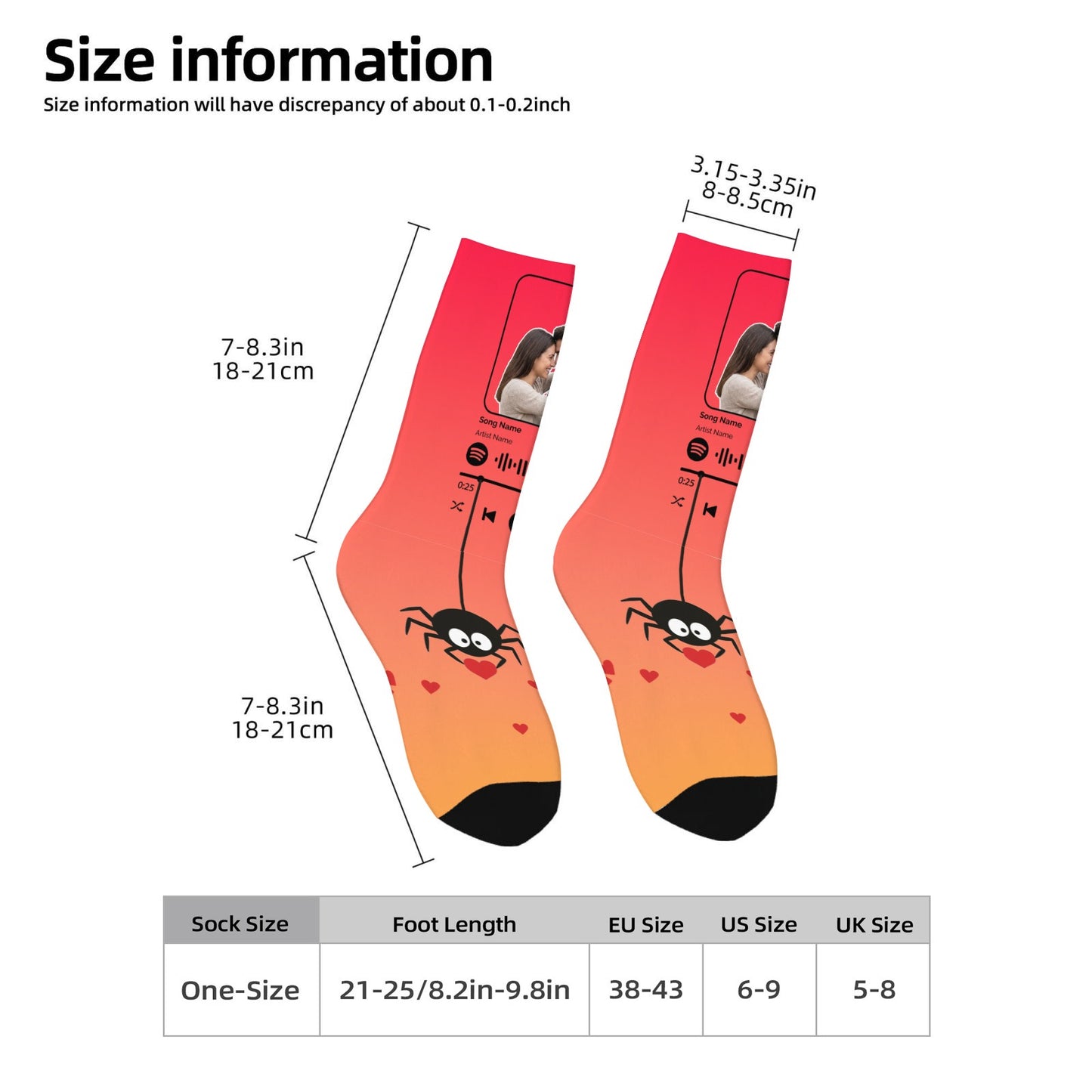 Music Customizable Valentine's Day Spider Couple Love Gradient Sock