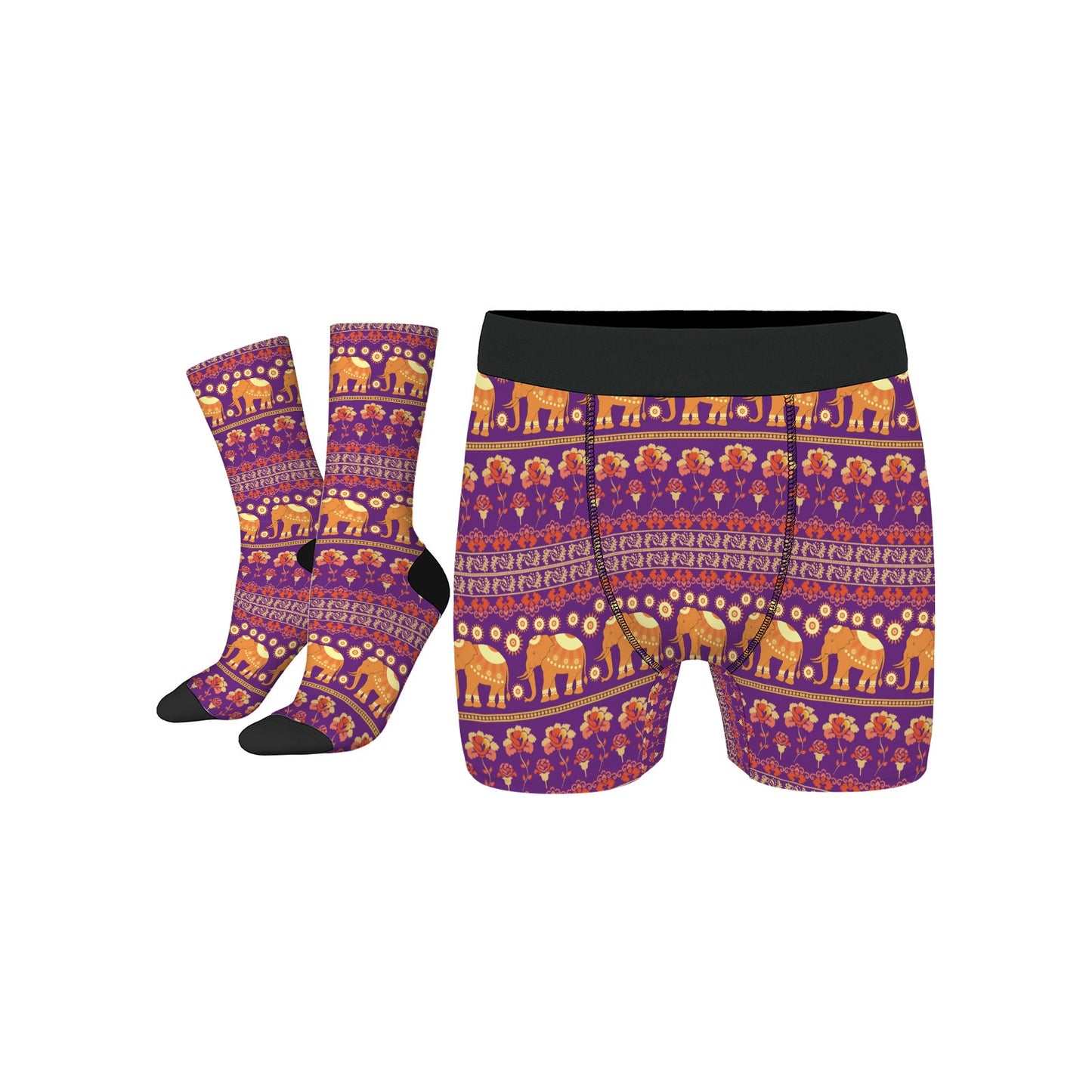 Custom Men's Underwear & Socks Set - Tribal Style Elephant Motif