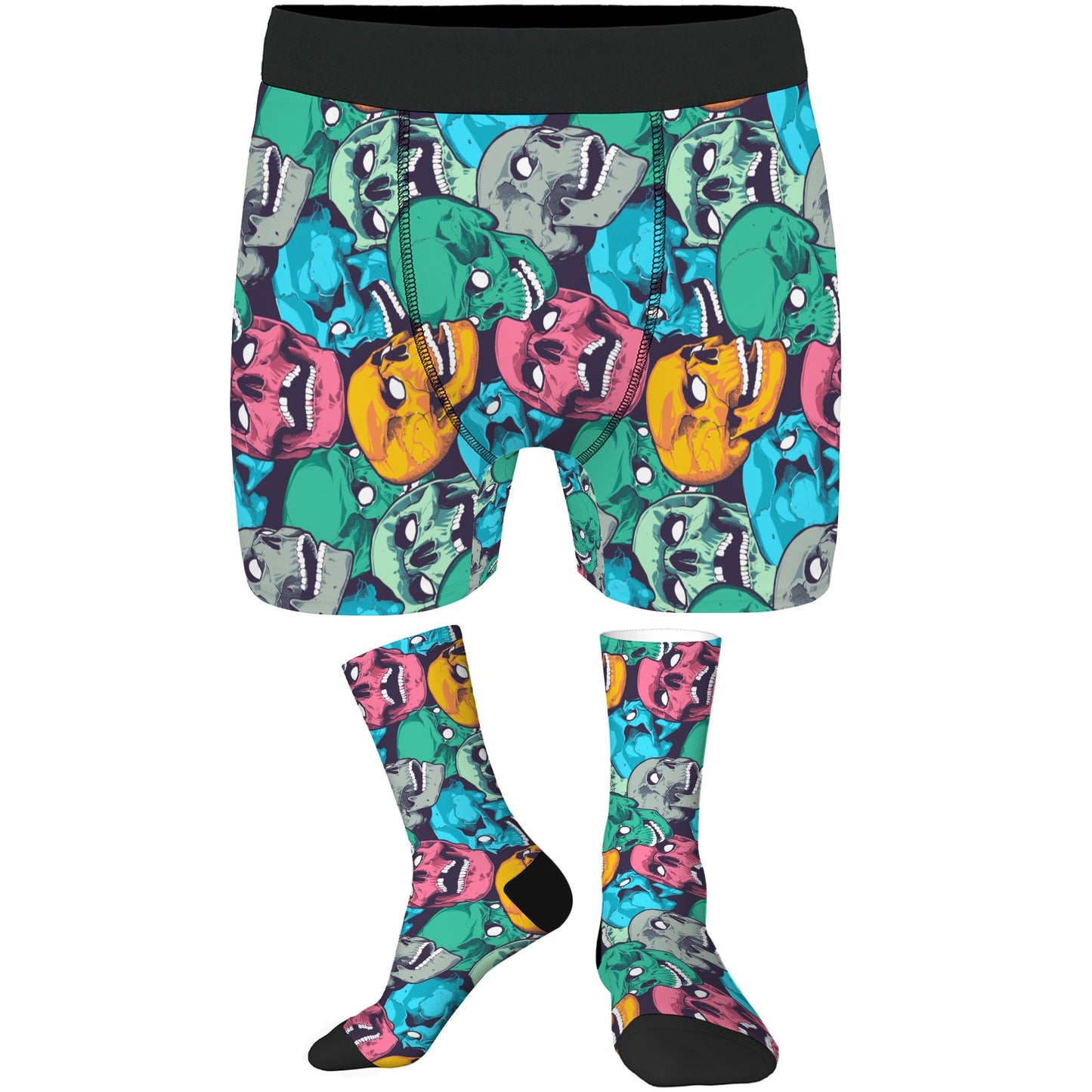 Custom Men's Underwear & Socks Set - Colorful Skull Design