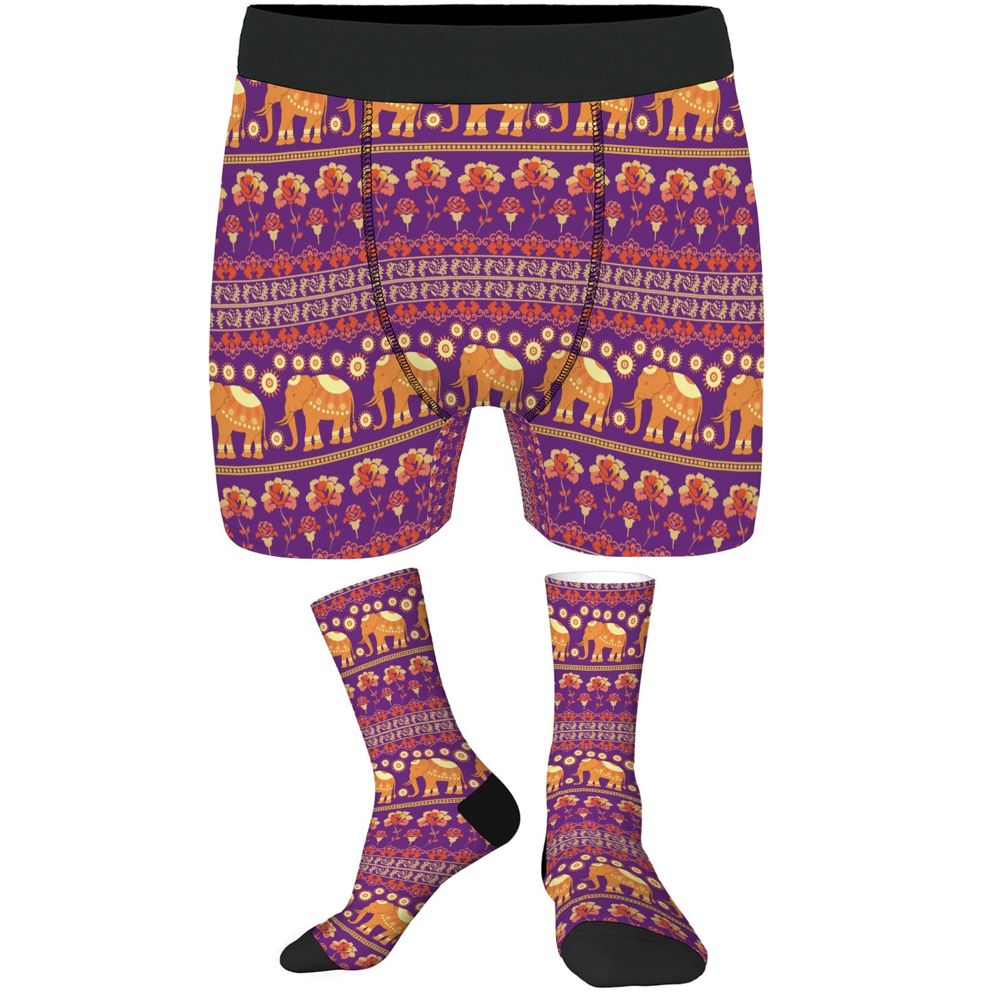 Custom Men's Underwear & Socks Set - Tribal Style Elephant Motif