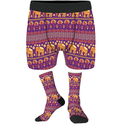 Custom Men's Underwear & Socks Set - Tribal Style Elephant Motif