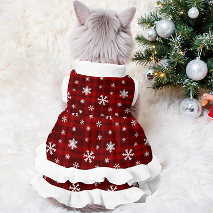Pets Christmas Snowflake Checkered Dress