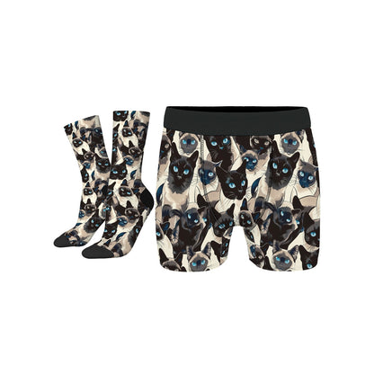 Custom Men's Underwear & Socks Set - Black Cat Blue Eyes