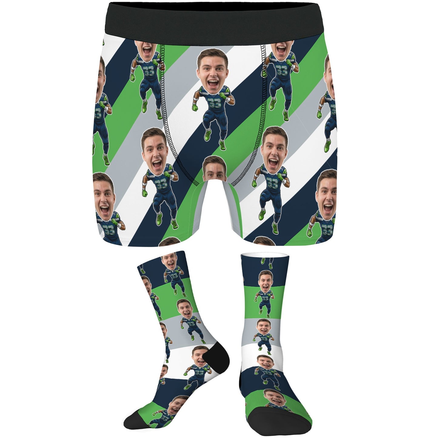 Custom Seattle Football Face Socks & Men's Underwear Set