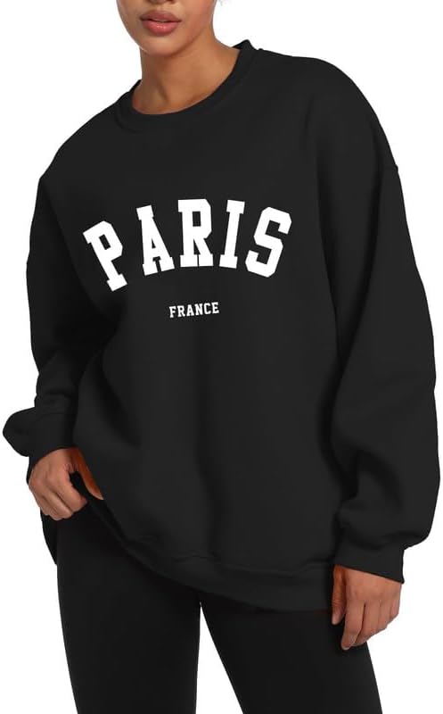 Paris College Oversized Crewneck Sweatshirt for Women Casual Top