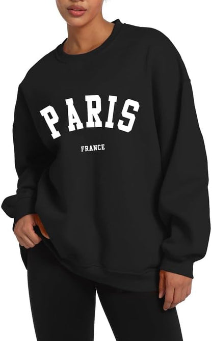 Paris College Oversized Crewneck Sweatshirt for Women Casual Top