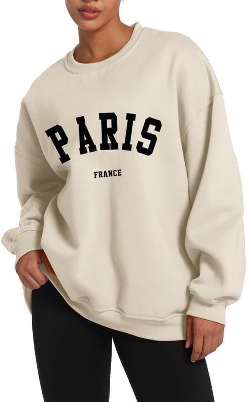 Paris College Oversized Crewneck Sweatshirt for Women Casual Top