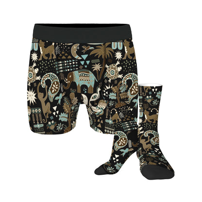 Custom Men's Underwear & Socks Set - Elephant & Monkey Ethnic Inspired