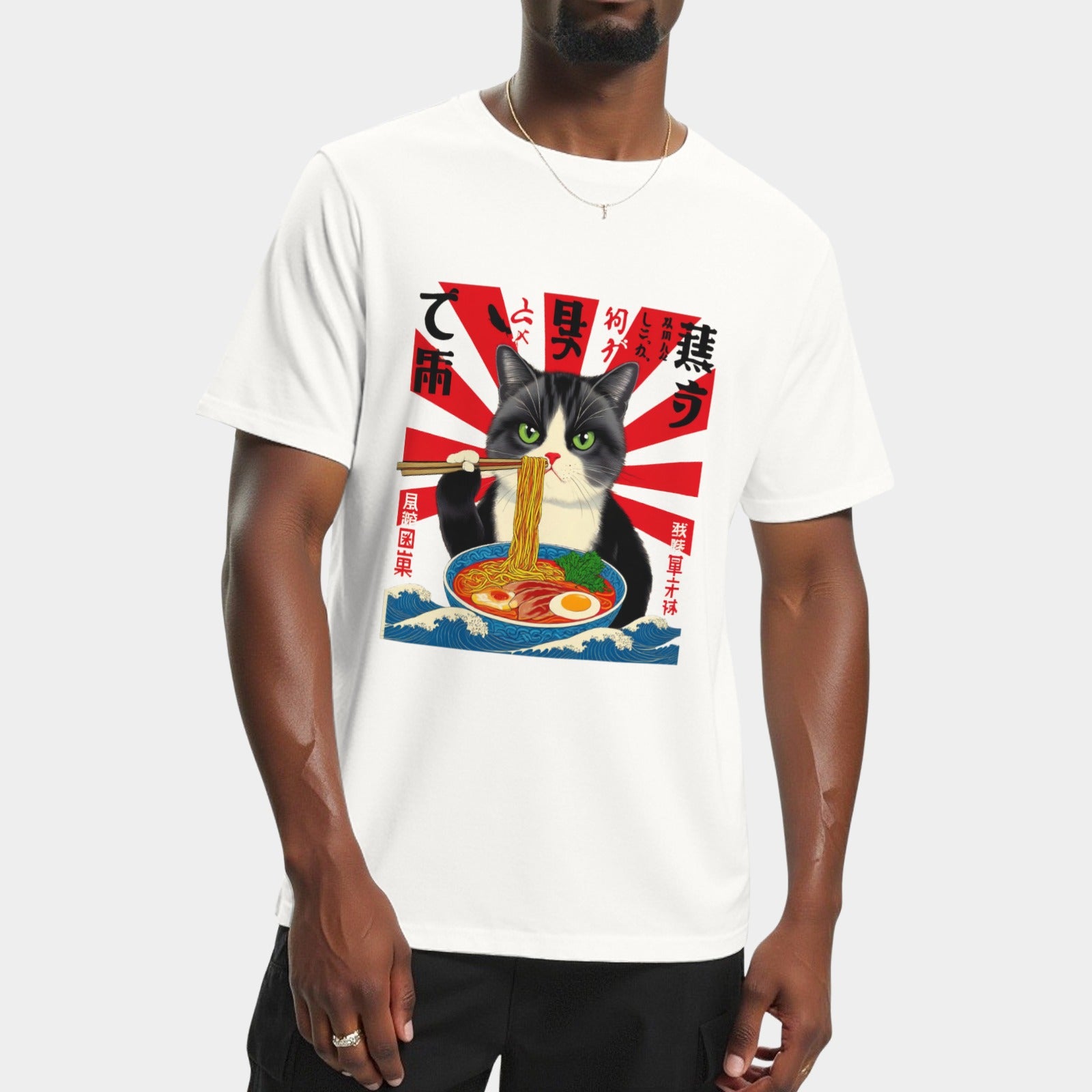 Funny Ramen Cute Cat Vintage Rustic Style T-Shirt