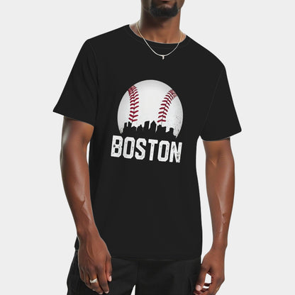 Vintage Boston City Skyline Baseball Game Day Fan T-Shirt