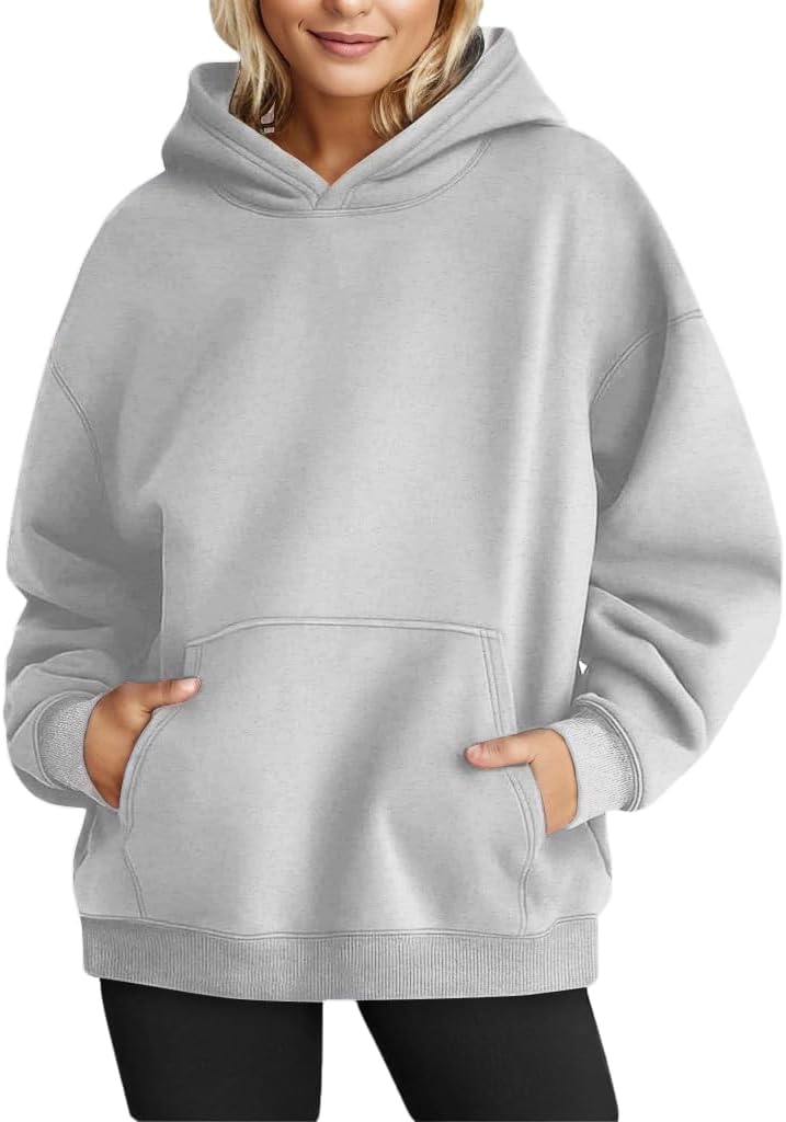 Long Sleeve Oversized Pullover Solid Color Hoodie Fall Winter Sweatshirt with Pocket