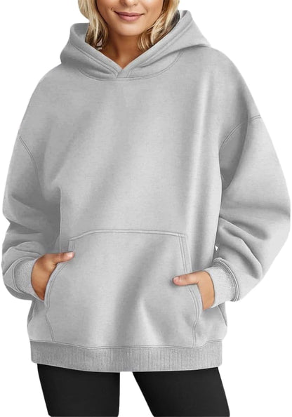 Long Sleeve Oversized Pullover Solid Color Hoodie Fall Winter Sweatshirt with Pocket